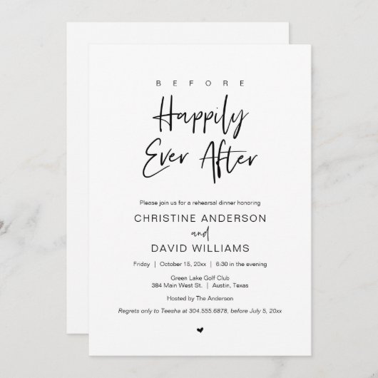 Invitation Dîner De Répétition, Avant Heureusement Jamais Apr (Devant / Derrière)