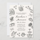 Invitation Dîner de répétition avec Doodles tirés à la main (Devant)