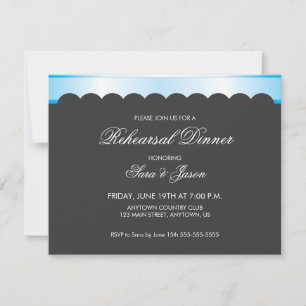 Invitation Dîner de répétition avec fond noir et ruban bleu