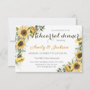 Invitation Dîner de répétition avec tournesol jaune et verdur
