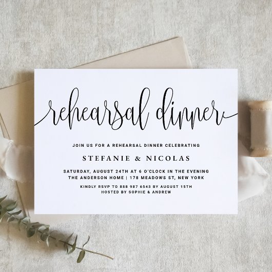 Invitation Dîner de répétition Black Pretty Calligraphy