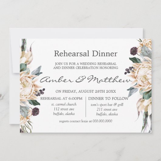 Invitation Dîner de répétition blanc boho tropical Invita (Devant)