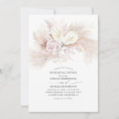 Invitation Dîner de répétition blanc d'anthurium et de pampas (Devant)