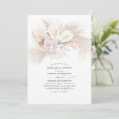 Invitation Dîner de répétition blanc d'anthurium et de pampas (Debout devant)