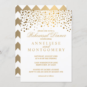 Invitation Dîner de répétition blanc et or
