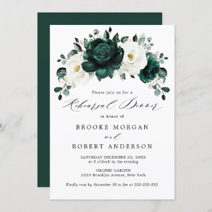 Invitation Dîner de répétition blanc Eucalyptus Emerald Green