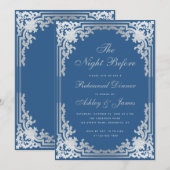 Invitation Dîner de répétition bleu classique faux argent vin (Devant / Derrière)