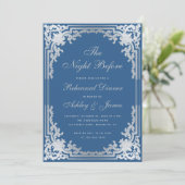 Invitation Dîner de répétition bleu classique faux argent vin (Debout devant)