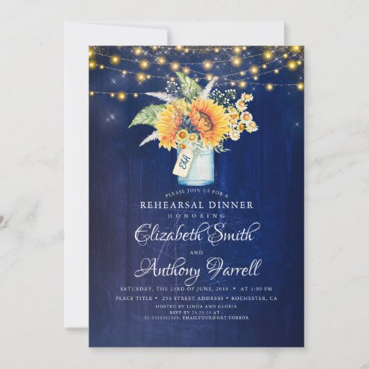 Invitation Dîner de répétition bleu de la marine des tourneso (Devant)