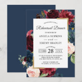 Invitation Dîner de répétition Bleu de la Marine Rouge Bourgo (Devant / Derrière)