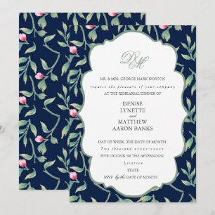 Invitation Dîner de répétition bleu de nuit polaire et vert b