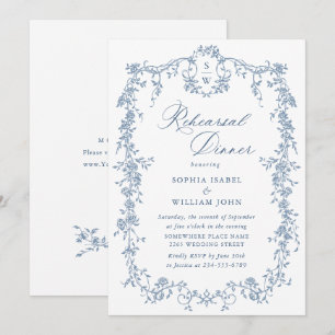 Invitation Dîner de répétition bleu Dusty Ornate de Victoria