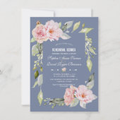 Invitation Dîner de répétition bleu Dusty rose floral de char (Devant)
