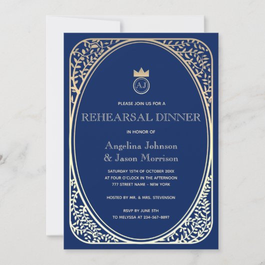 Invitation Dîner de répétition bleu marine (Devant)