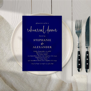 Invitation Dîner de répétition bleu marine moderne Script Gol