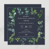 Invitation Dîner de répétition bleu marine Rustic Forest Foli (Devant / Derrière)