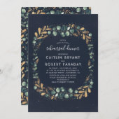 Invitation Dîner de répétition bleu marine vert et or vert (Devant / Derrière)