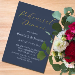 Invitation Dîner de répétition bleu opulent