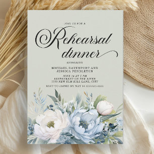 Invitation Dîner de répétition bleu poussiéreux et vert sauge