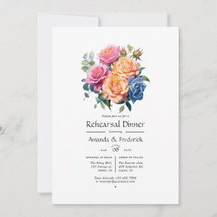 Invitation Dîner de répétition bleu, rose, orange et vert