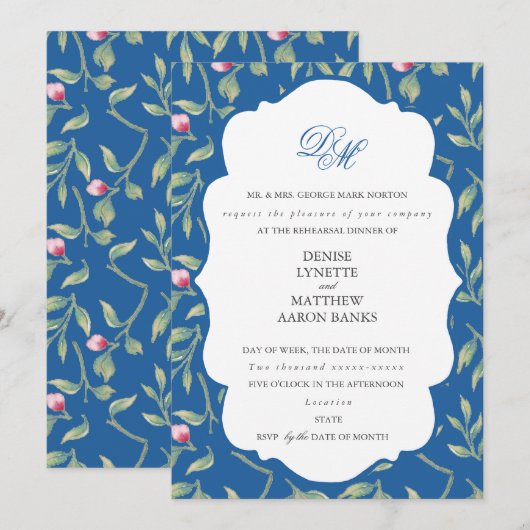 Invitation Dîner de répétition bleu Skydiver (Devant / Derrière)
