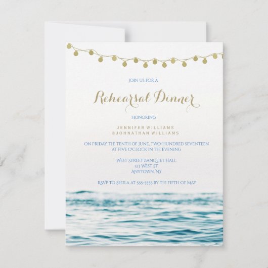 Invitation Dîner de répétition Blue/Gold ocean lights invitat (Devant)