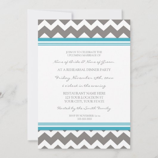 Invitation Dîner de répétition Blue Grey Chevron (Dos)