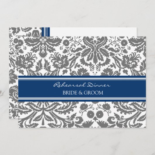 Invitation Dîner de répétition Blue Grey Damask (Devant / Derrière)