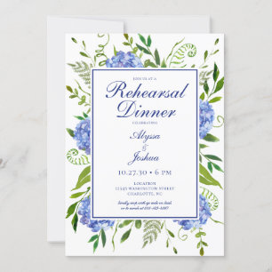 Invitation Dîner de répétition Blue Hydrangea