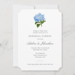 Invitation Dîner de répétition Blue Hydrangea<br><div class="desc">Facile à customiser texte formel et élégant invités invitations pour célébrer le couple fiancé lors d'un dîner de répétition dans le nouveau style traditionnel grand millénaire avec une palette de couleurs propres de bleu et vert français avec beaucoup d'espace blanc aéré et accentué par une illustration antique d'une fleur d'hydrangée...</div>