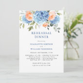 Invitation Dîner de répétition Blue Hydrangea Blush Rose Rose (Debout devant)