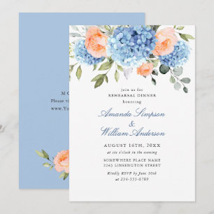 Invitation Dîner de répétition Blue Hydrangea Blush Rose Rose