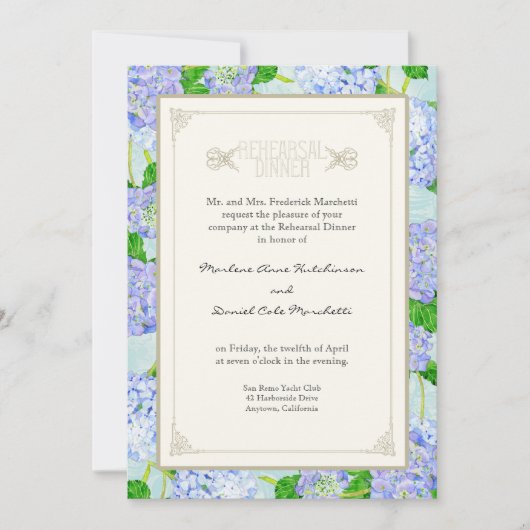 Invitation Dîner de répétition - Blue Hydrangea Lace Floral (Devant)