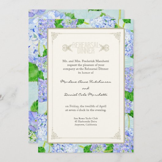 Invitation Dîner de répétition - Blue Hydrangea Lace Floral (Devant / Derrière)