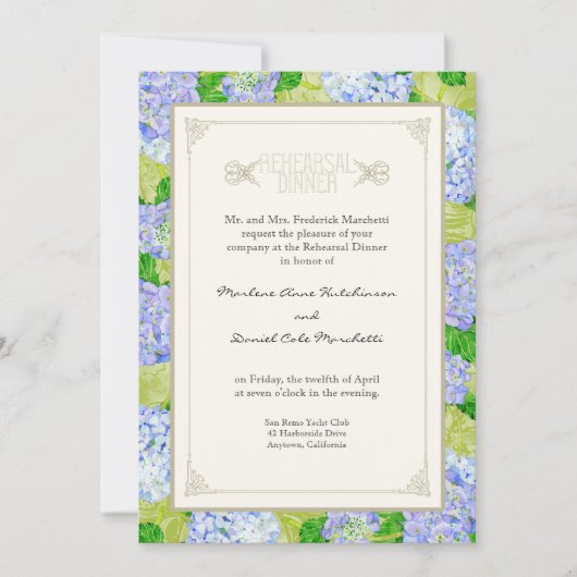 Invitation Dîner de répétition - Blue Hydrangea Lace Floral (Devant)