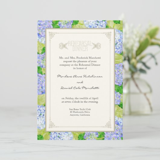 Invitation Dîner de répétition - Blue Hydrangea Lace Floral (Debout devant)