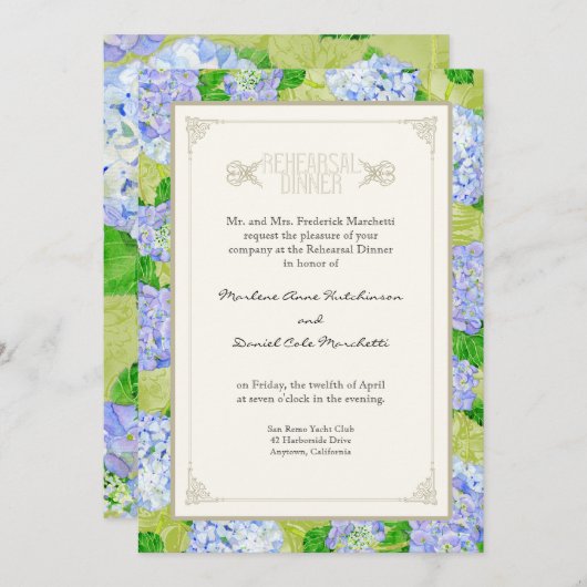 Invitation Dîner de répétition - Blue Hydrangea Lace Floral (Devant / Derrière)