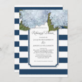 Invitation Dîner de répétition Blue Hydrangea Stripe Marine M (Devant / Derrière)