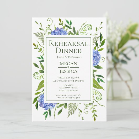 Invitation Dîner de répétition Blue Hydrangeas (Debout devant)