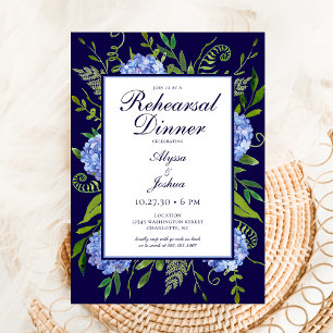 Invitation Dîner de répétition Blue Hydrangeas