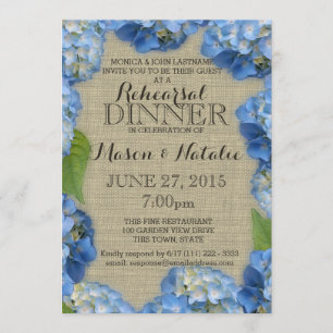 Invitation Dîner de répétition Blue Hydrangeas 5x7