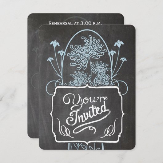 Invitation Dîner de répétition Blue Mason Jar Chalkboard Mari (Devant / Derrière)