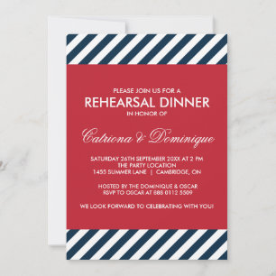 Invitation Dîner de répétition Blue Nautical Stripes