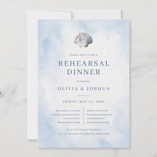 Invitation Dîner de répétition Blue Seashell Beach (Devant)