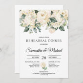 Invitation Dîner de répétition Bohème aux roses blanches (Devant / Derrière)