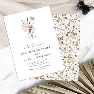 Invitation Dîner de répétition bohème floral avec monogramme