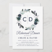 Invitation Dîner de répétition bohème rustique bleu floral (Devant)