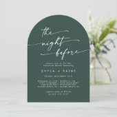 Invitation Dîner de répétition Boho Chic Emerald Green Arch (Debout devant)