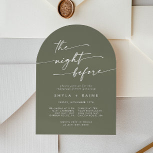 Invitation Dîner de répétition Boho Chic Olive Green Arch