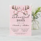 Invitation Dîner de répétition Boho Deer Antlers Pink Peonies (Debout devant)